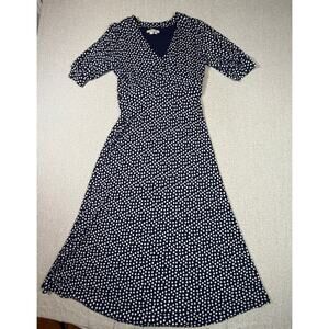 Boden Women 8 Blue White Polka Dot Knit Short Sleeve Casual Easter Dress Summer